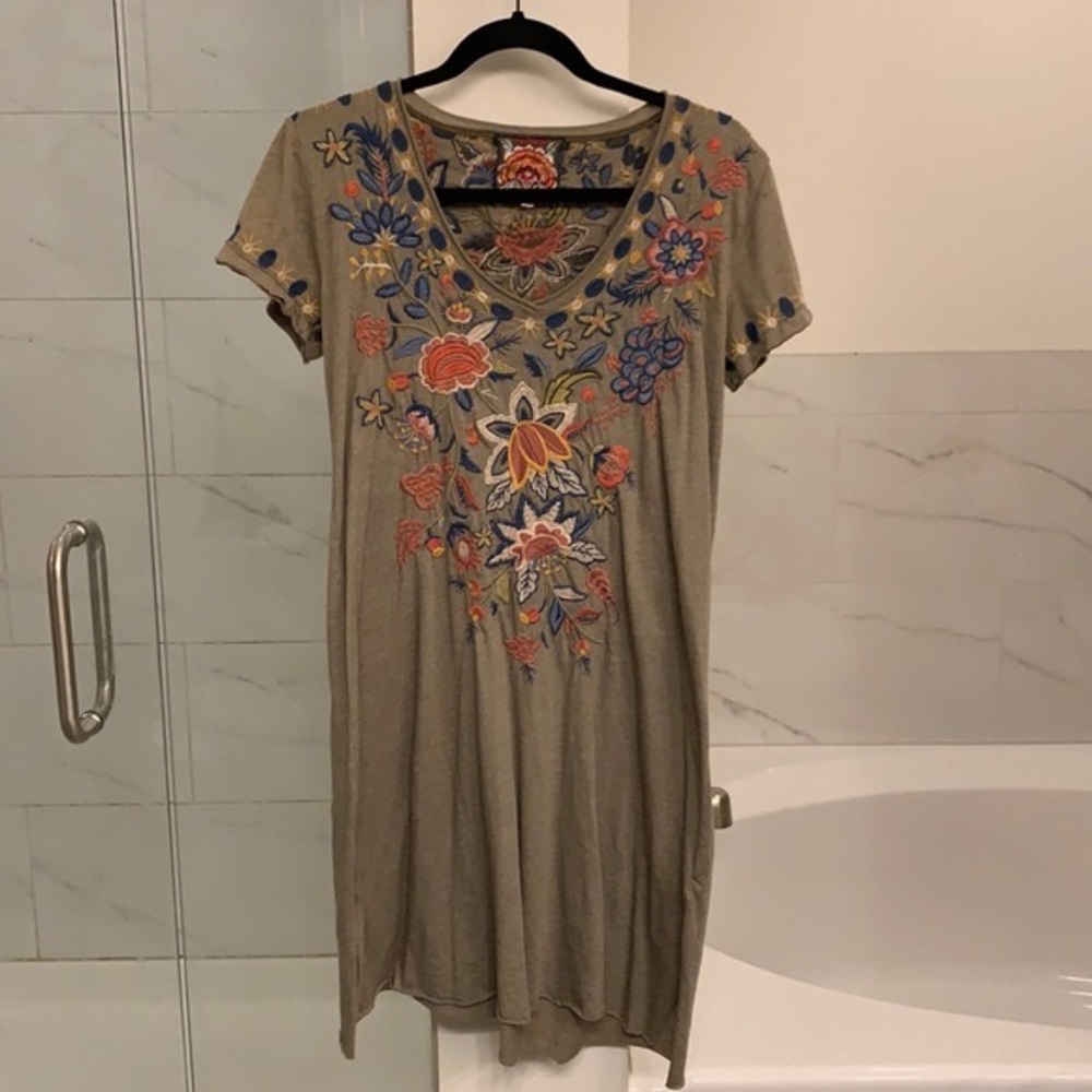 Lightly Used JOHHNY WAS Olive Green Tiwa Draped Tunic Dress in Size (XS)!!